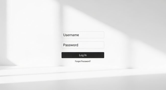 Clean website login interface mockup with username and password fields on minimalist white background