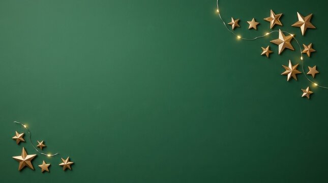 Festive string of star lights on green background