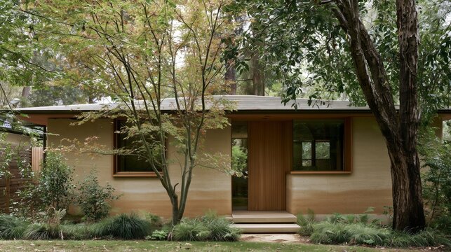 Modern house surrounded by trees in a natural setting with simple design and close access to nature