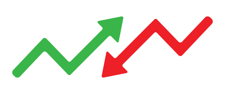 Uptrend and Downtrend Arrows Vector Icon Set, Green Growth and Red Decline Market Trend Symbols