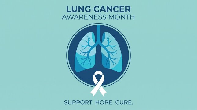 Lung cancer awareness month support ribbon with lungs