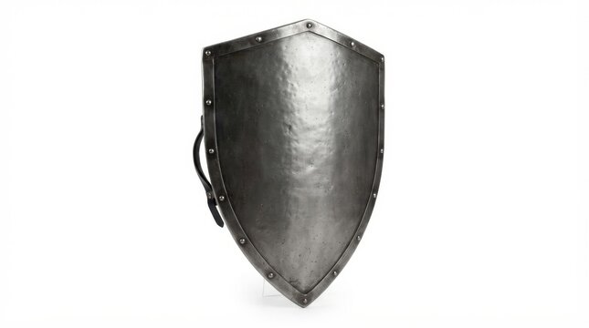 Medieval steel shield on a solid isolated on white background