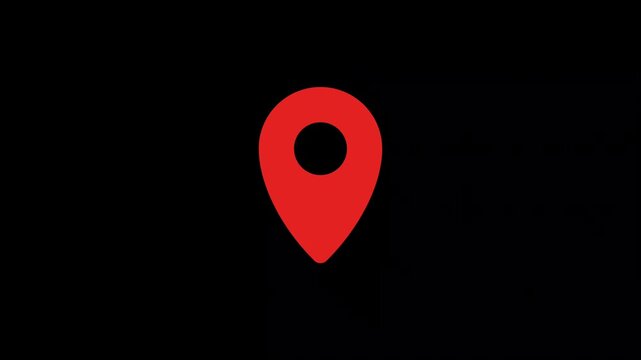 Red map pointer location icon against a black background