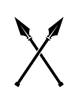 Black Crossed Spears Vector Illustration - Tribal Warrior Weapon Silhouette Isolated on White Background