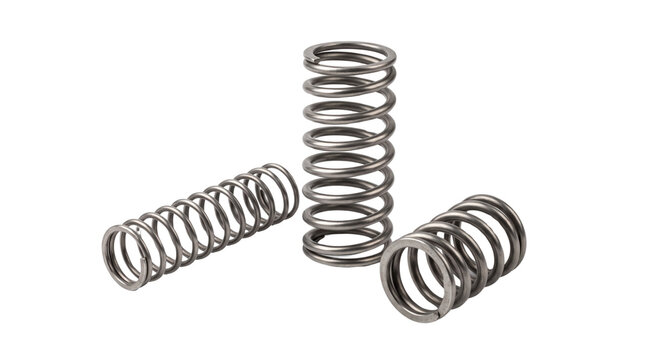 Industrial metal coil springs, heavy duty steel compression springs, mechanical hardware components for engineering and manufacturing isolated PNG with Transparent Background
