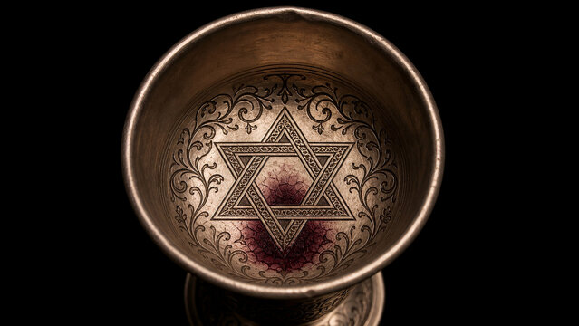 Pewter Kiddush Cup Star of David Engraving Wine Stain Jewish Ritual Detail