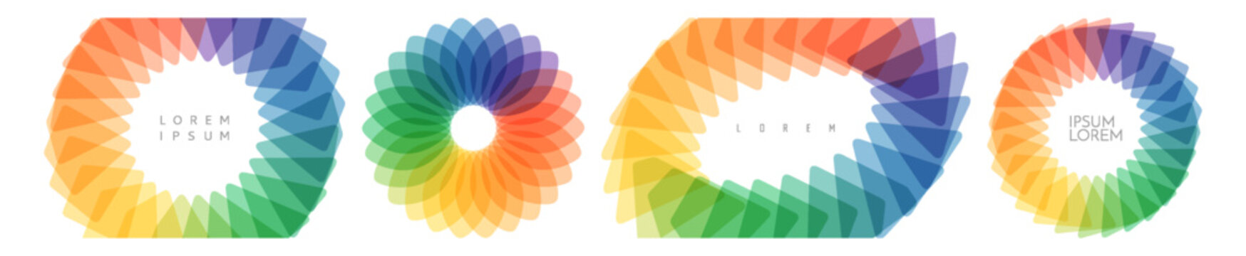 A circular frame made of multicolored, semi-transparent leaves or triangles. Autumn wreath. Color gradient. Graphic design with overlapping elements. Illustration for a cover, card, decoration, etc.