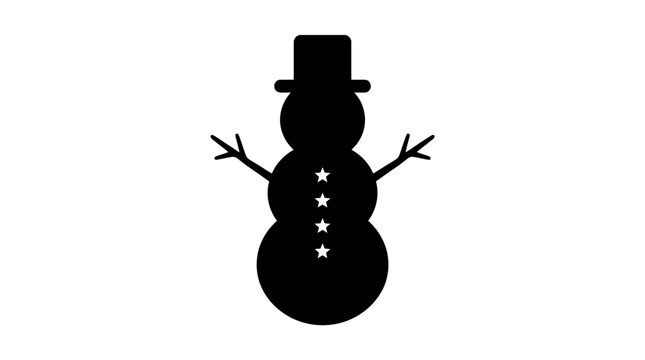 Christmas Snowman Silhouette Icon Isolated on White Background