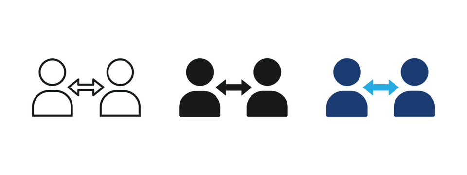 People counting sensor icon, crowd distance two persons arrow symbol. vector illustration