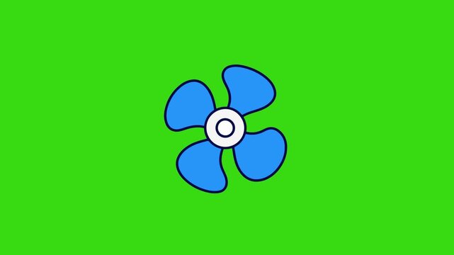 2D flat blue electric fan blades propeller spinning loop on green screen background