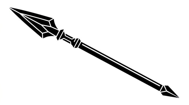 Black and White Vector Illustration of a Stylized Ancient Spear or Lance Isolated on a White Background
