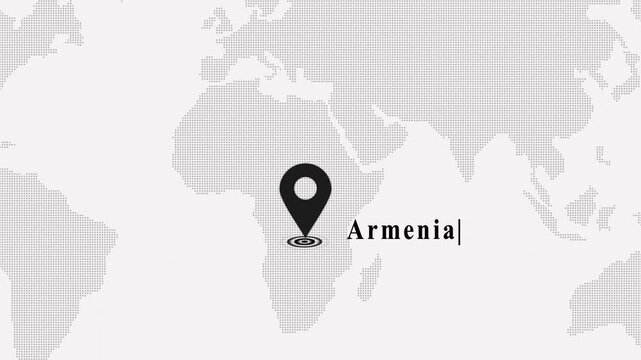 Black location pin icon on world map background