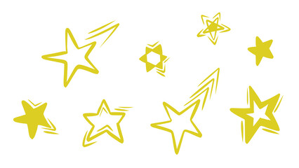 Yellow Hand Drawn Doodle Stars Set Isolated on transparent Background featuring Shooting Stars and Sparkles for Decorative Graphic Design © Atheefa