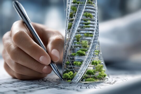 Innovative architectural design featuring greenery in a modern skyscraper concept