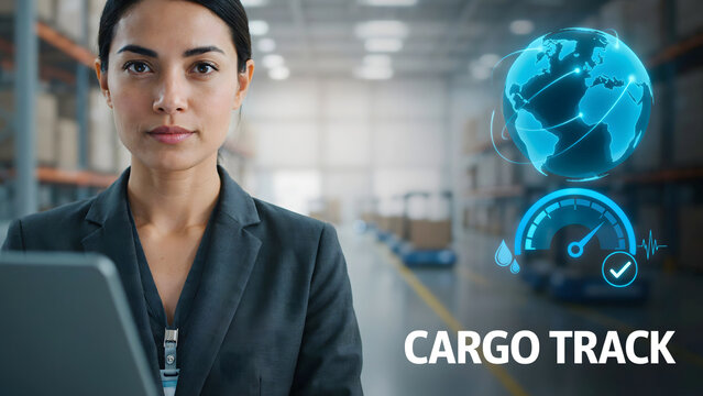 Professional woman tracking global cargo shipments with digital