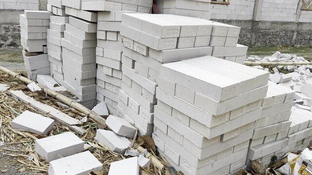 Stacked Lightweight Concrete Blocks on Construction Site