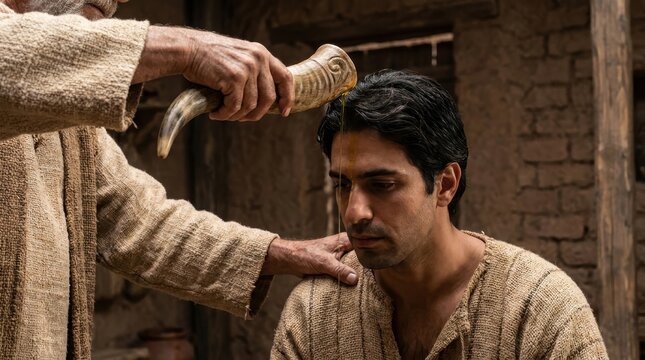 Anointing with oil from a horn in a historical setting