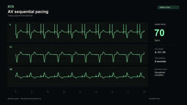 AV sequential pacing ECG monitor simulation on black