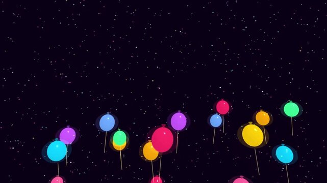 Colorful glowing orbs floating upwards against dark starry background motion graphic