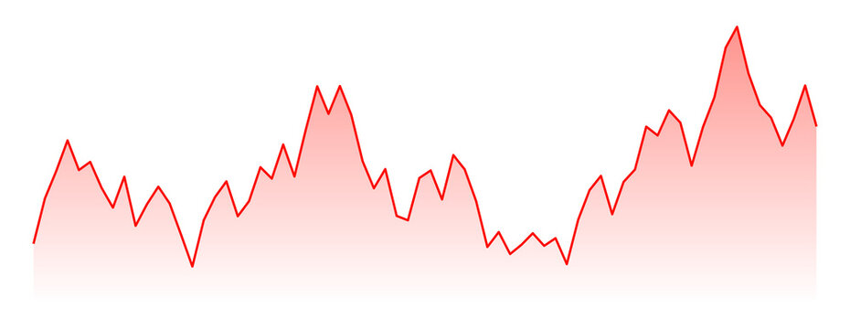 Red line graph or financial chart silhouette illustration isolated on transparent background