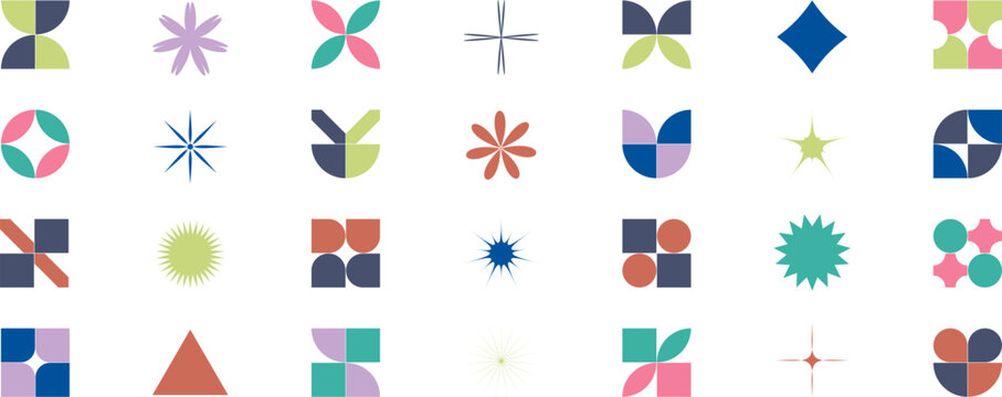 Abstract geometric shapes and elements. Modern color flat art collection in circle, semicircle and other forms. Simple cartoon figures design. Vector