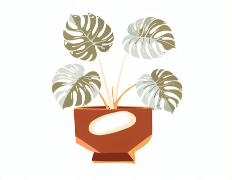 Stylized Monstera Plant in Terracotta Pot Vector Illustration