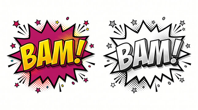 Magenta BAM Speech Bubble Color and Black White Vector Illustration Set