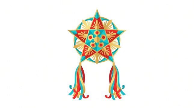 festive lantern designs, a vibrant star-shaped parol lantern in red, gold, and turquoise on white