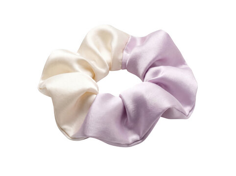Soft satin fabric hair scrunchie with pastel ombre effect as isolated on transparent background