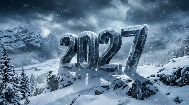 2027 new year text on cool snow environment