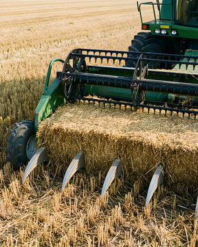 Baler pickup teeth beneath a compact hay windrow for Agricultural harvesting equipment and crop handling