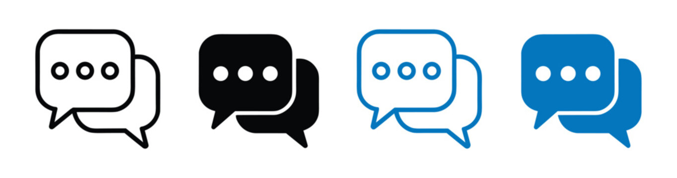 Set of four speech bubble icons representing communication and conversation with different styles and colors