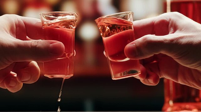 Pouring shot of red bitter, Cognac, whisky, Campari, Aperol, Cherry Vermouth Negroni, spanish wine drink, Alcoholic Americano Cocktail bitter, sweet vermouth and soda water, close up of making drink