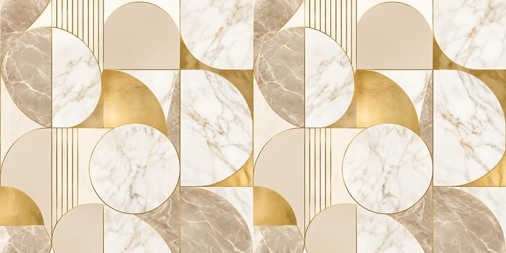 Geometric marble background, modern abstract pattern with gold and beige shapes for luxury interior design