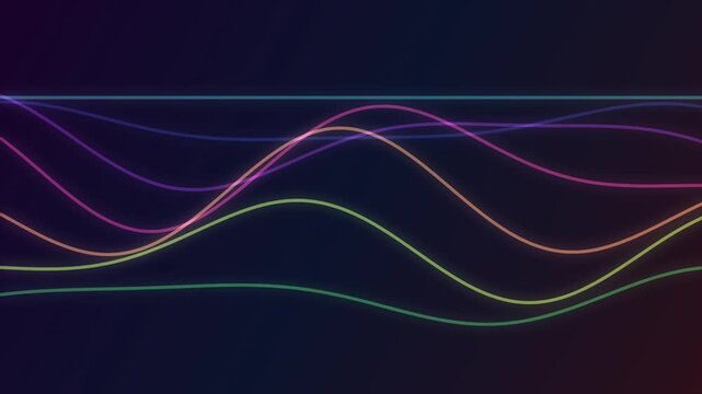 Abstract neon glowing sound waves and light lines on dark background vector illustration