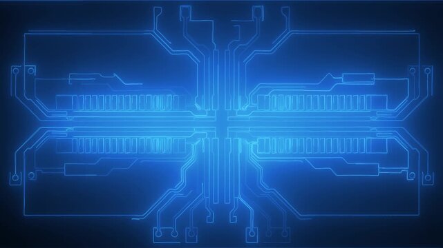 Modern futuristic circuit board animation glowing with blue neon