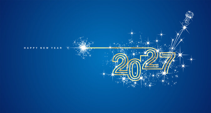 New year event 2027 compact white triple line design white sparkle firework champagne open new year eve golden blue vector wallpaper greeting card