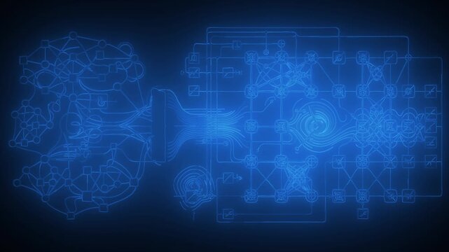 Futuristic technology network visualization with interconnected blue