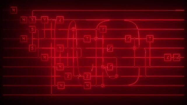 Modern electronic circuit board schematic animation with glowing red