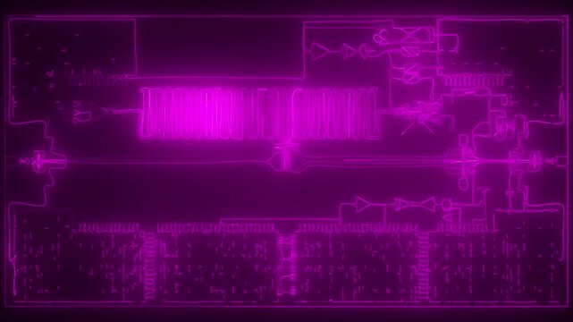 Neon glowing futuristic electronic circuit board animation for tech