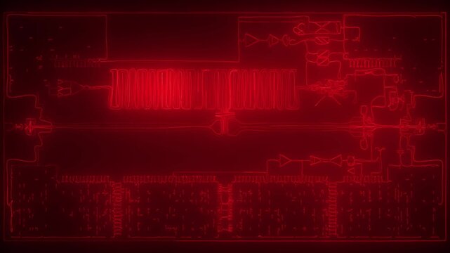 Red glowing futuristic electronic circuit board animation with