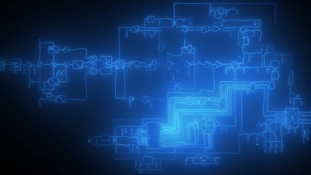 Abstract glowing blue circuit board animation for tech presentations