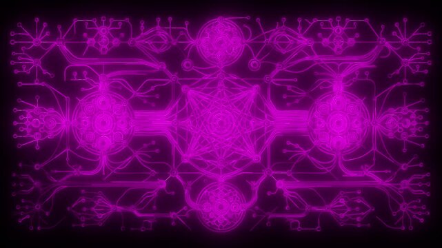 Futuristic neon circuit board animation with glowing purple