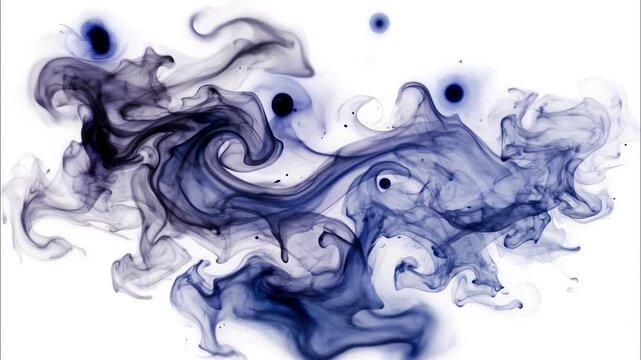Abstract blue ink swirling and diffusing in water on a clean white background, creating an organic fluid motion effect