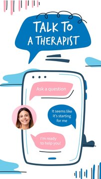 Doodle Mental Stories / Drawn Phones and Chat Bubbles for Online Therapy and Counseling Promos / Vertical / Part 05