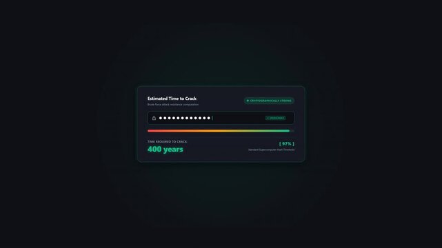 Password Strength Checker Interface with Visual Feedback and Security Assessment.