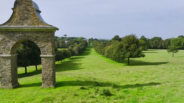 Antony House from a drone, Woodland Garden and Woodland Walk, Torpoint, Cornwall, England, United Kingdom