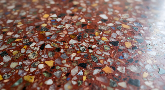 Polished red terrazzo stone surface background