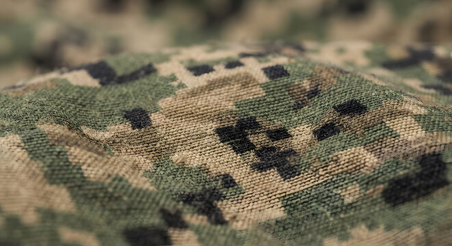 Macro close up of digital camouflage fabric texture