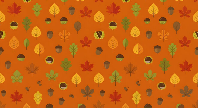 Seamless autumn pattern with leaves and acorns